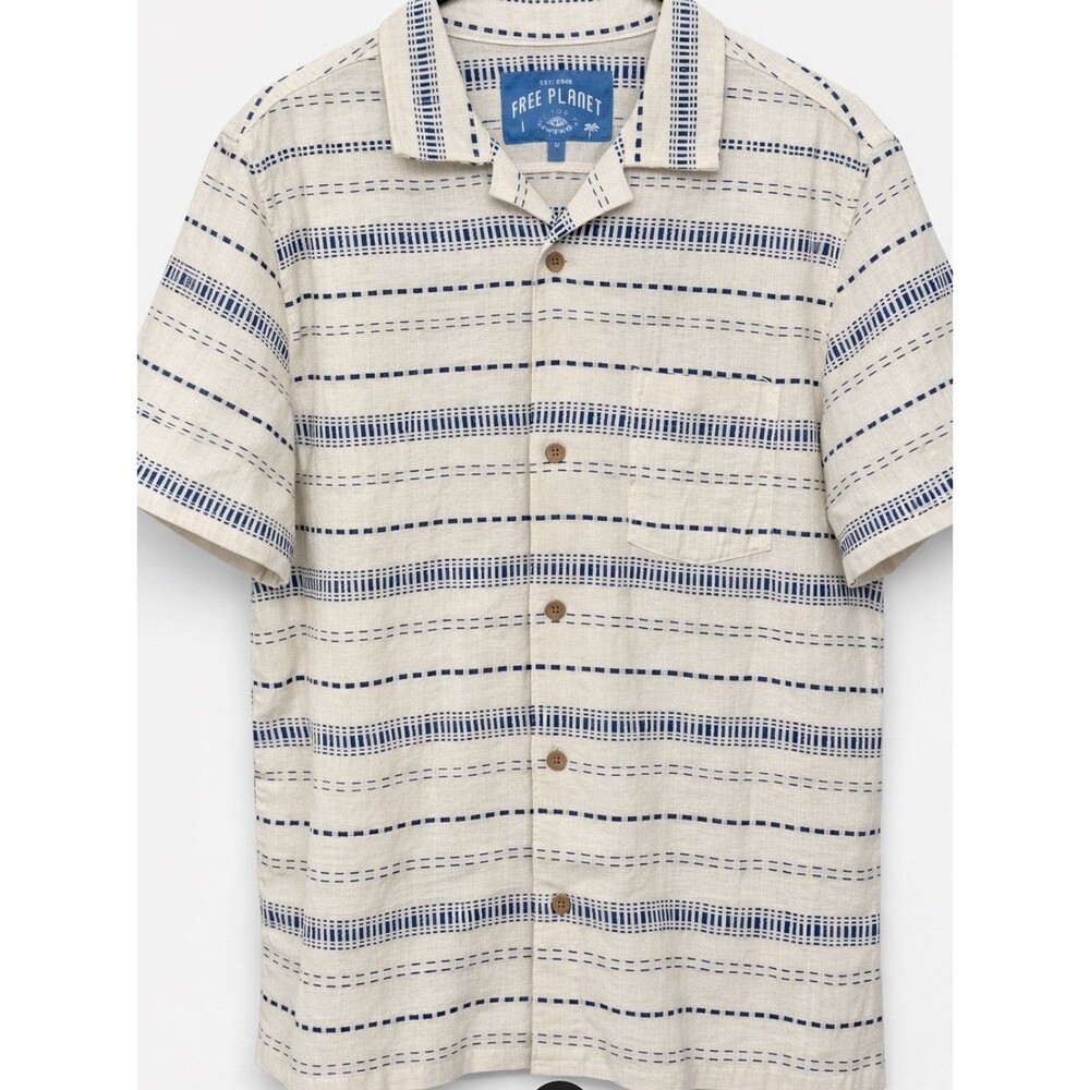 NWT Free Planet 100% Cotton Nautical Beach Shirt Men's M Short Sleeve $50 MSRP